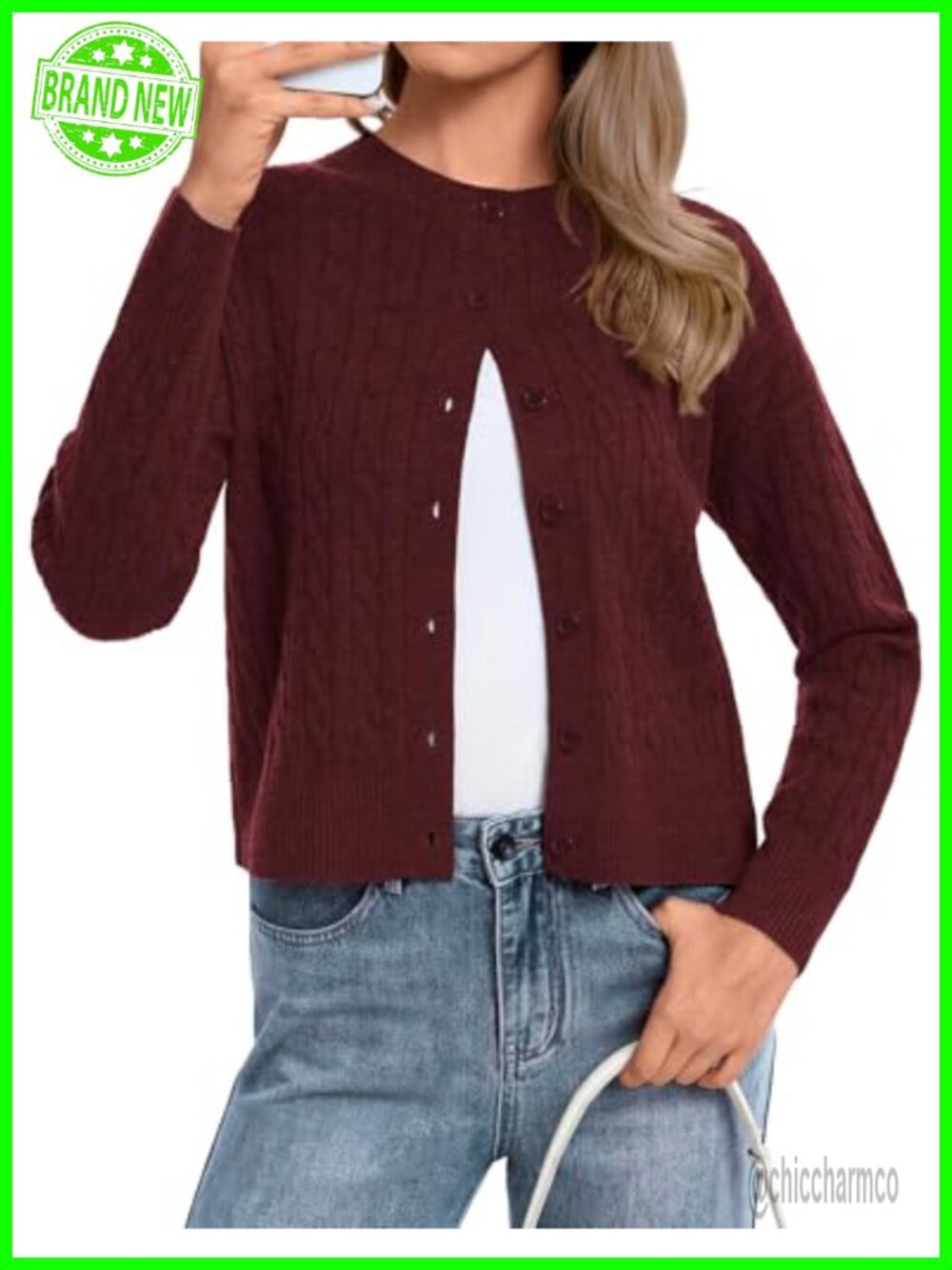 Cropped Open Front Cardigan Lightweight Knit Long Sleeve Women's Sweater